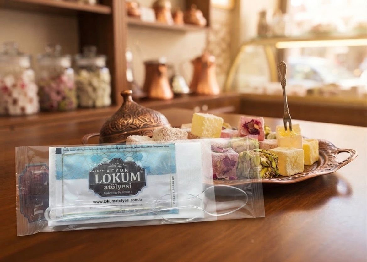Lokum servisi için markaya özel tekli ikram paketi